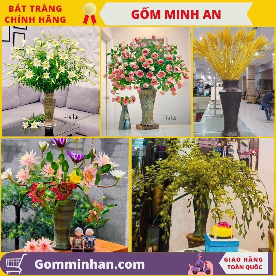 Bình Hoa Lọ Hoa Dáng Cao Men Mộc Dáng Chân Đèn Gốm Sứ Bát Tràng- Gốm Minh An