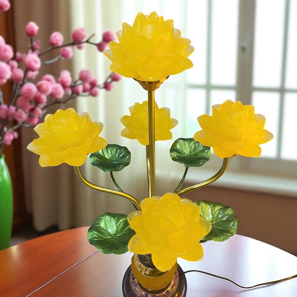 Đèn thờ 5 bông hoa sen gấm đỏ RỒNG VIỆT - Sang trọng, hoàn hảo cho không gian thờ cúng tôn nghiêm.