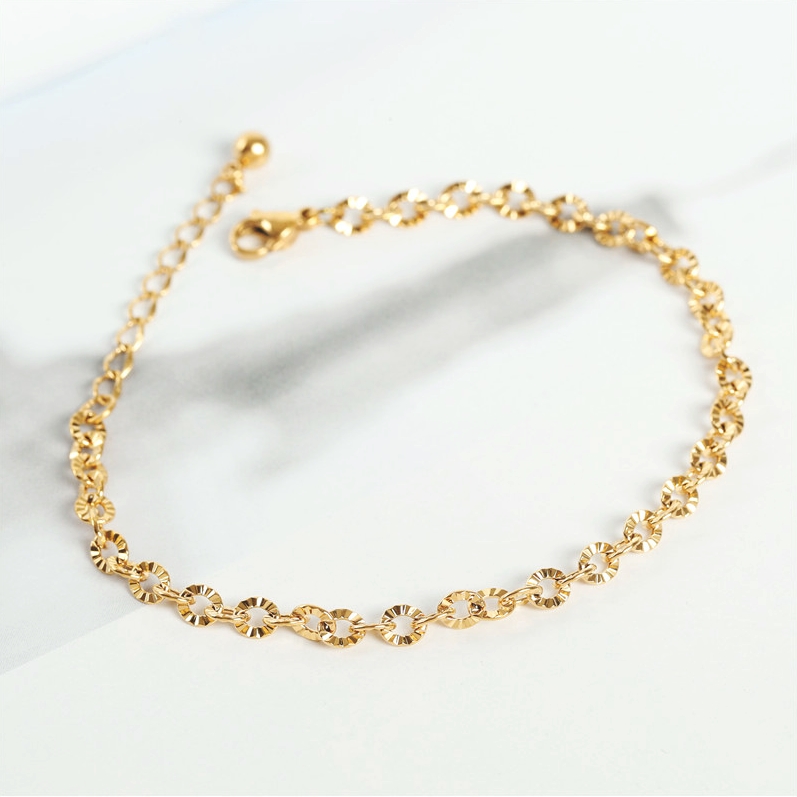 Lắc tay titan nữ mắt xích tròn hoa văn cánh quạt lấp lánh sang trọng