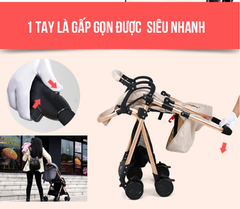 Xe đẩy gấp gọn, Xe Đẩy Em Bé Cao Cấp 2 Chiều 3 Tư Thế A10 gấp gọn và tiện lợi, mẫu mới 2021 - TẶNG KÈM BẢNG NÚM GỖ CHO BÉ CHỦ ĐỀ NGẪU NHIÊN