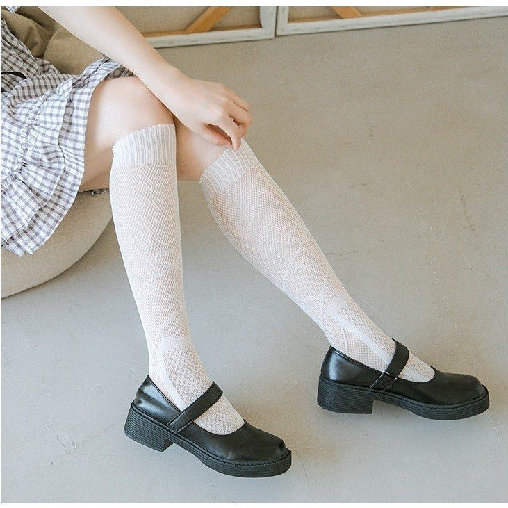 Tất bắp chân Ren lưới hoạ tiết thêu Nơ phong cách lolita cá tính