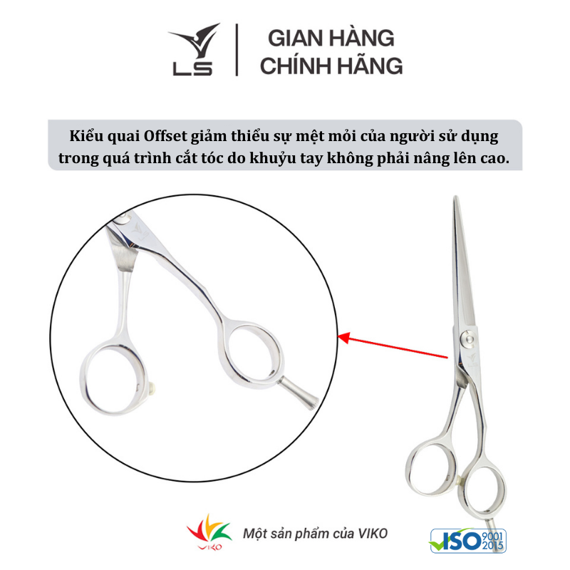 Kéo cắt tóc LS JP551 lưỡi thẳng quai offset vênh đỡ ngón tháo rời -tặng bao da và bộ vệ sinh kéo