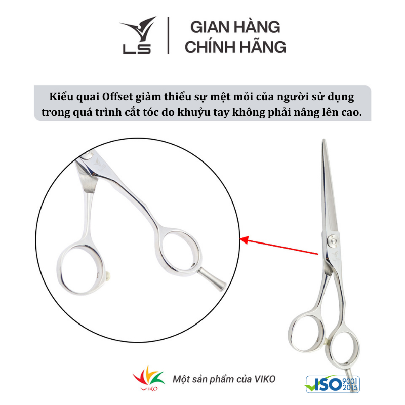 Kéo cắt tóc LS  JP551 lưỡi thẳng quai offset vênh đỡ ngón tháo rời -tặng bao da và bộ vệ sinh kéo