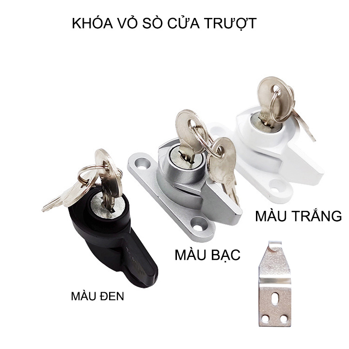 01 Khóa cửa vỏ sò bằng hợp kim kẽm, dùng cho cửa sổ trượt, lùa kèm 2 chìa khóa