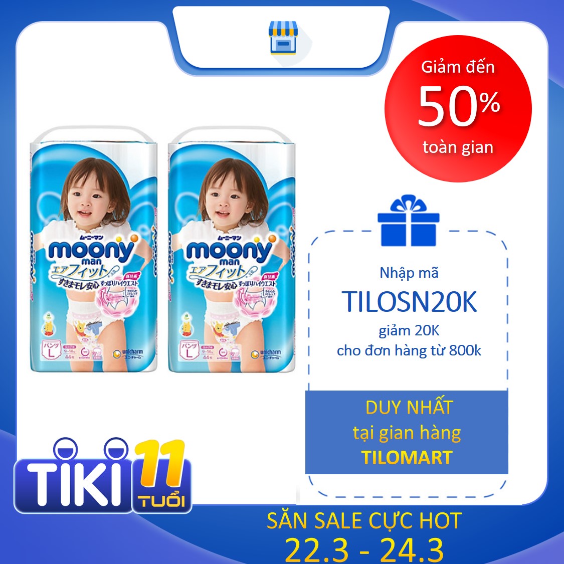 Combo 2 Gói Tã Quần Cao Cấp Moony Nhật Bản Bé Gái L44
