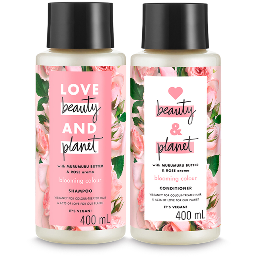 Combo 400ml x2 Dầu Gội Và Dầu Xả Love Beauty And Planet Óng Mượt Rạng Rỡ Với 100% Tinh Dầu Hoa Hồng Bulgaria Và Bơ Murumuru