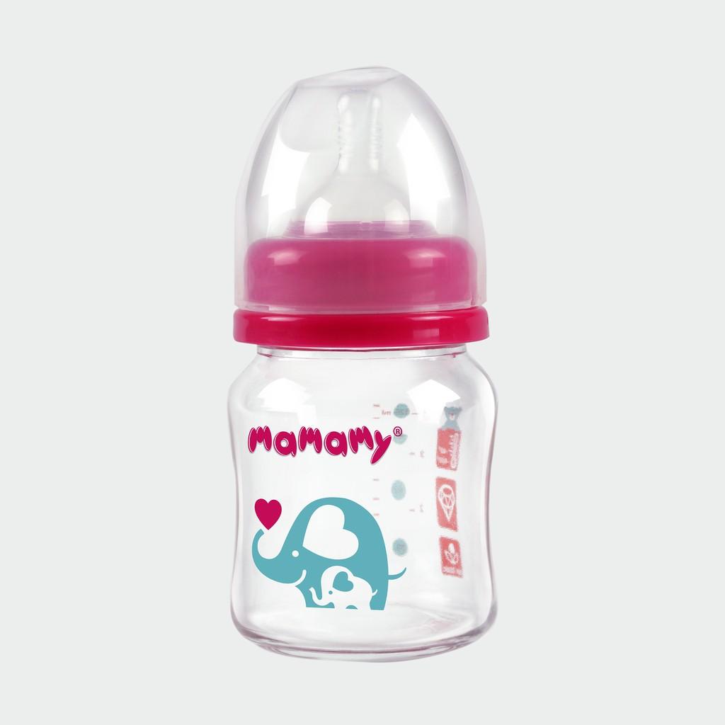 Bình sữa thủy tinh cổ rộng chống sặc, chống đầy hơi cho bé Mamamy 120ml