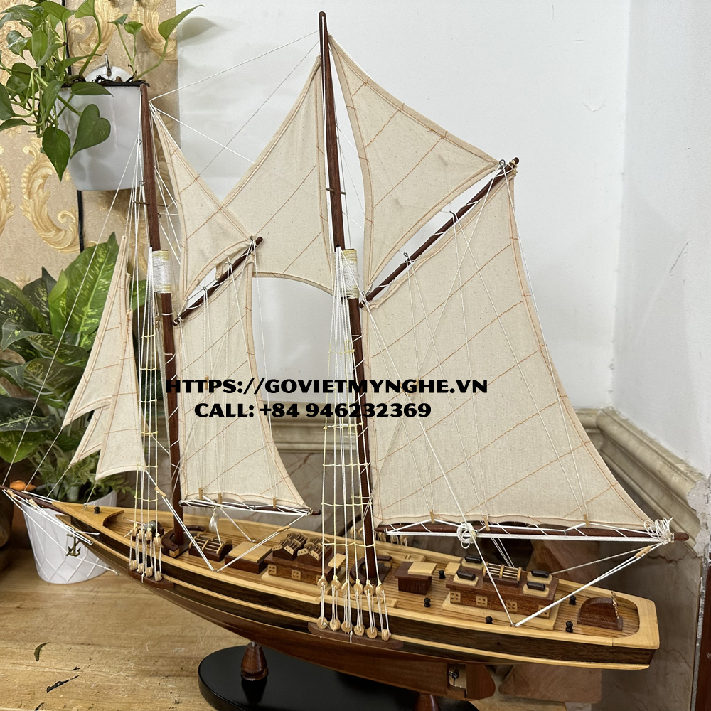 Mô hình du thuyền gỗ trang trí du thuyền Bluenose - Quà tặng thủ công mỹ nghệ trang trí-Thân tàu dài 60cm -Gỗ tự nhiên