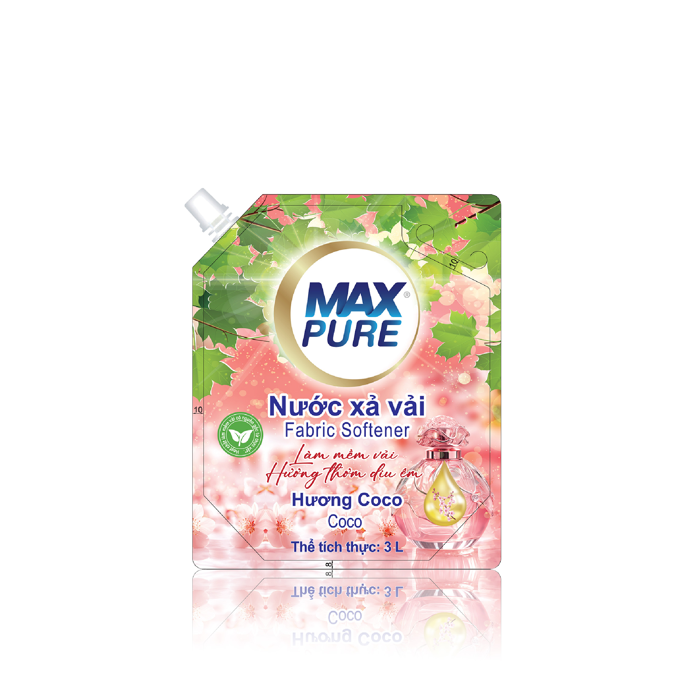 Túi nước xả vải Maxpure Hương Coco 3L - TẶNG 2 vỉ viên treo bồn cầu Evershine