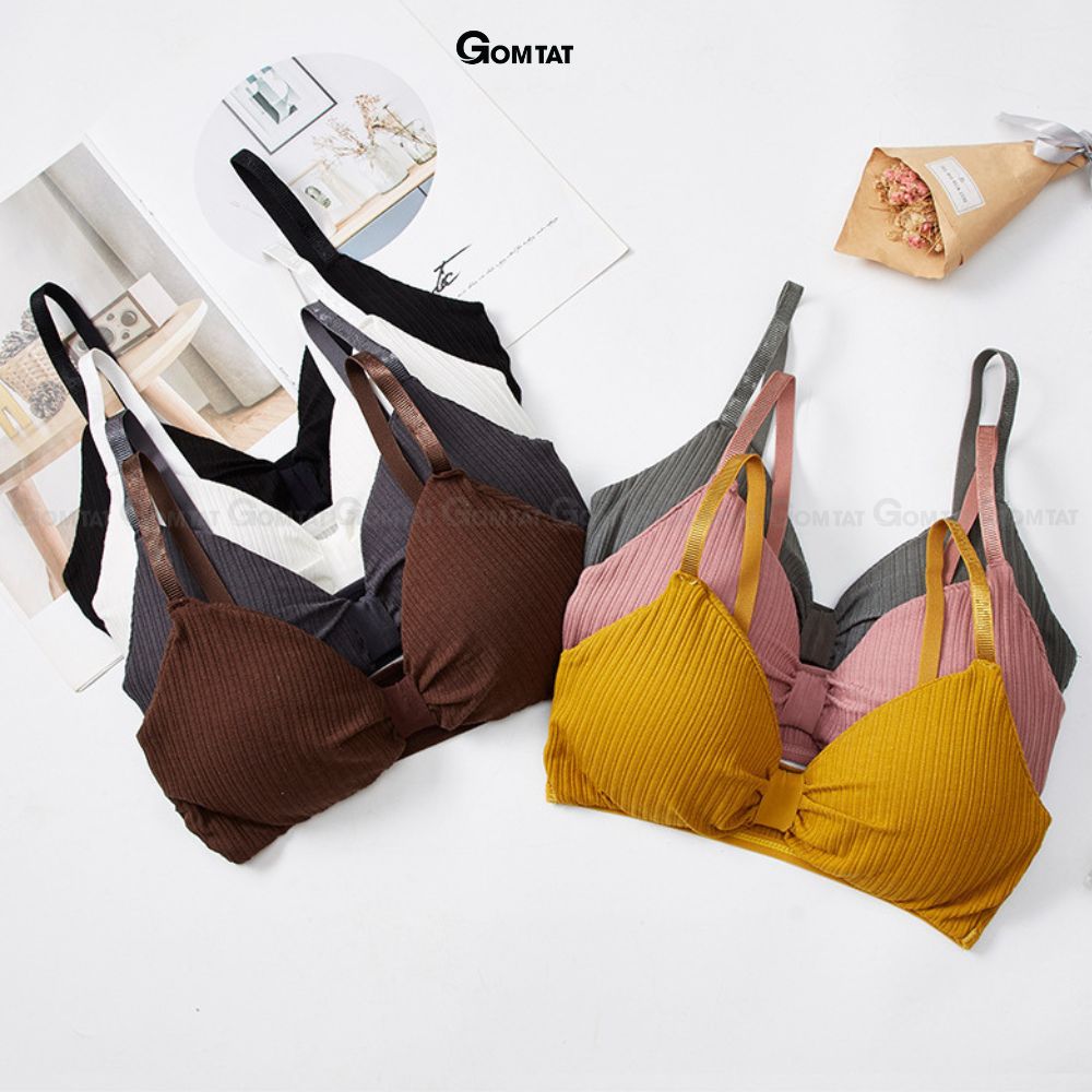 Áo bra thắt nơ 2 dây không gọng đệm mỏng siêu nâng ngực, áo lót nữ hở lưng chất cotton siêu thoáng khí - BRANO-003