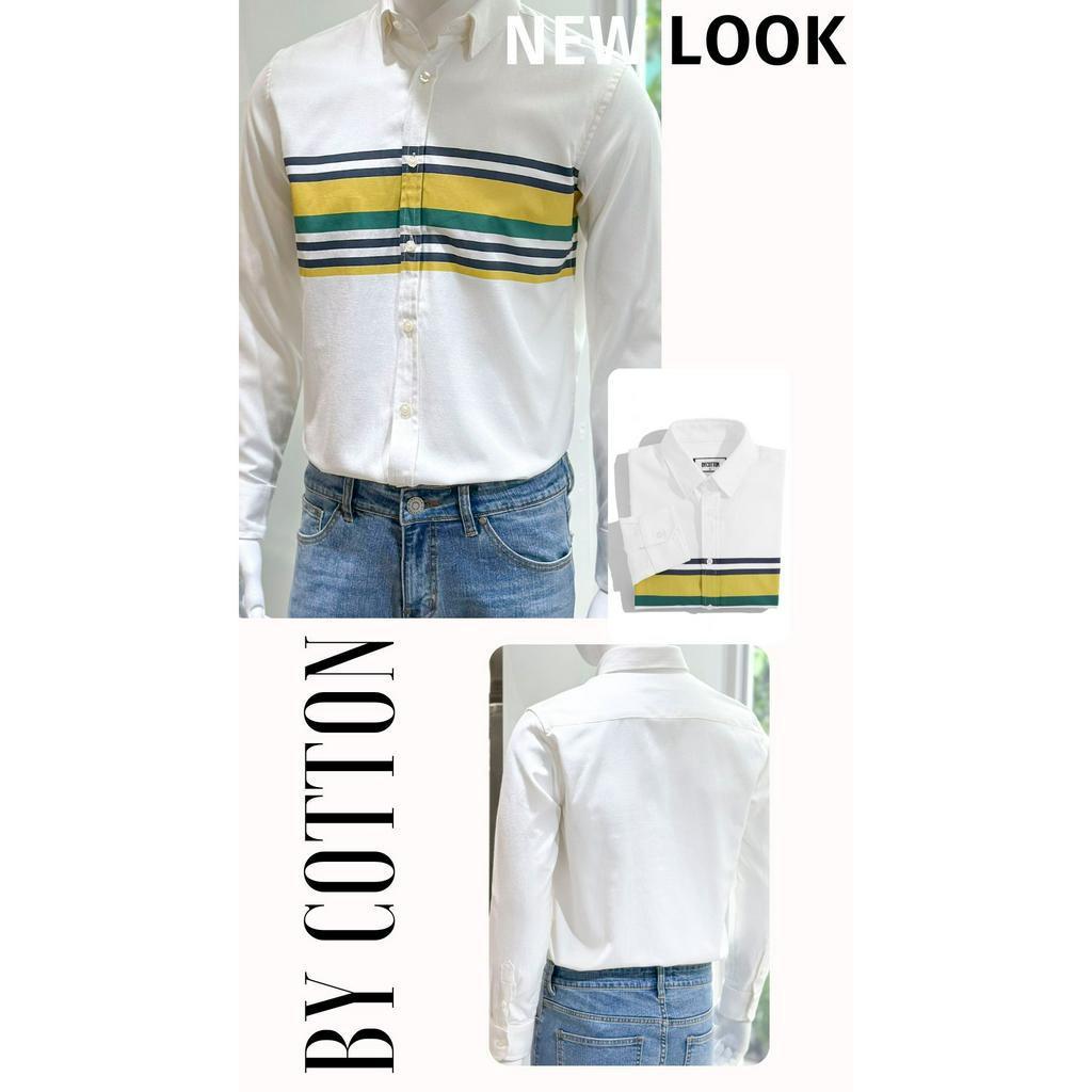 Áo Sơ Mi Nam Dài Tay Phối Sọc BY COTTON Yellow Green Stripes Oxford Shirt