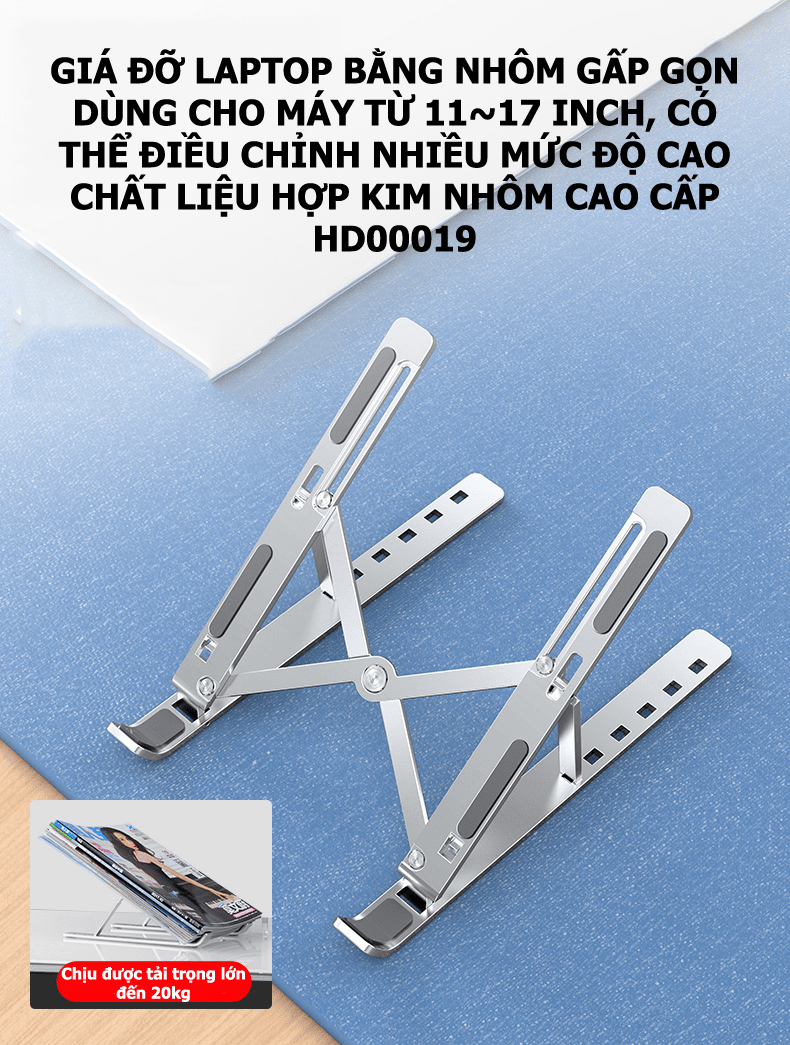 Giá đỡ nhôm LS501 cho laptop, macbook, surface với 2 thanh chịu lực