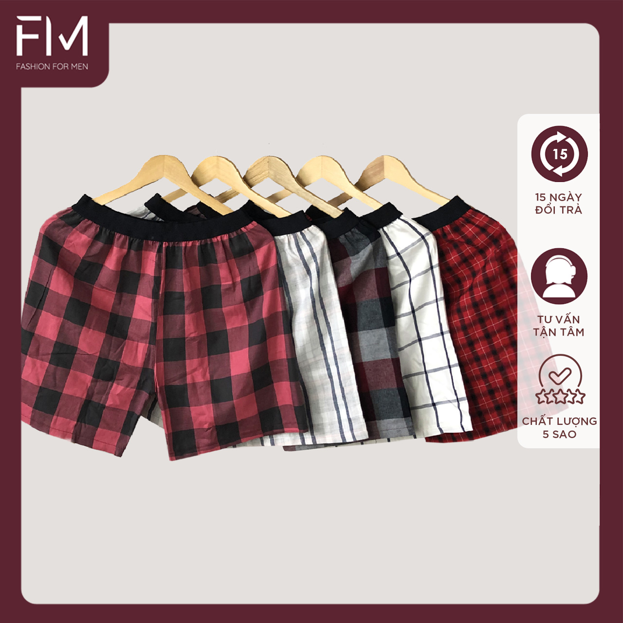 Bộ 4 quần đùi nam, quần short mặc nhà kate caro nhiều màu , mềm mịn  - FORMEN SHOP- FMTT002