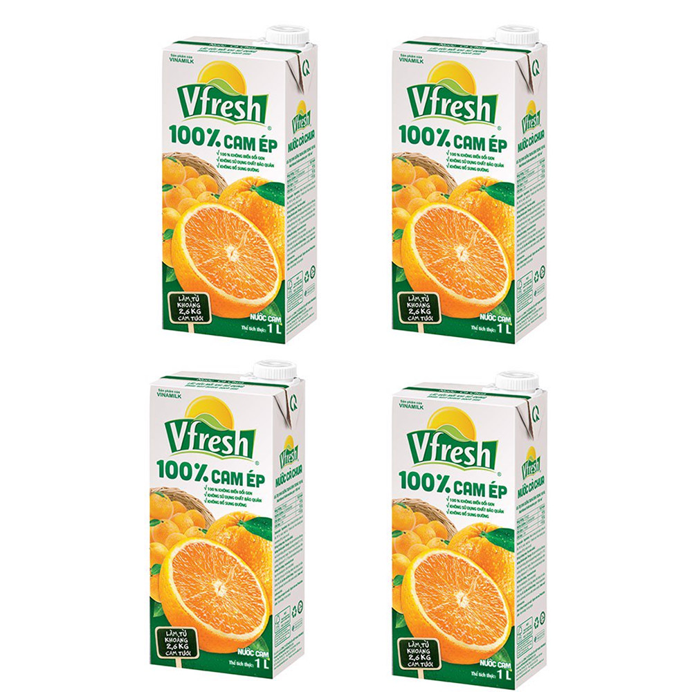 COMBO 4 HỘP NƯỚC VFRESH CAM ÉP 100% - HỘP GIẤY 1L