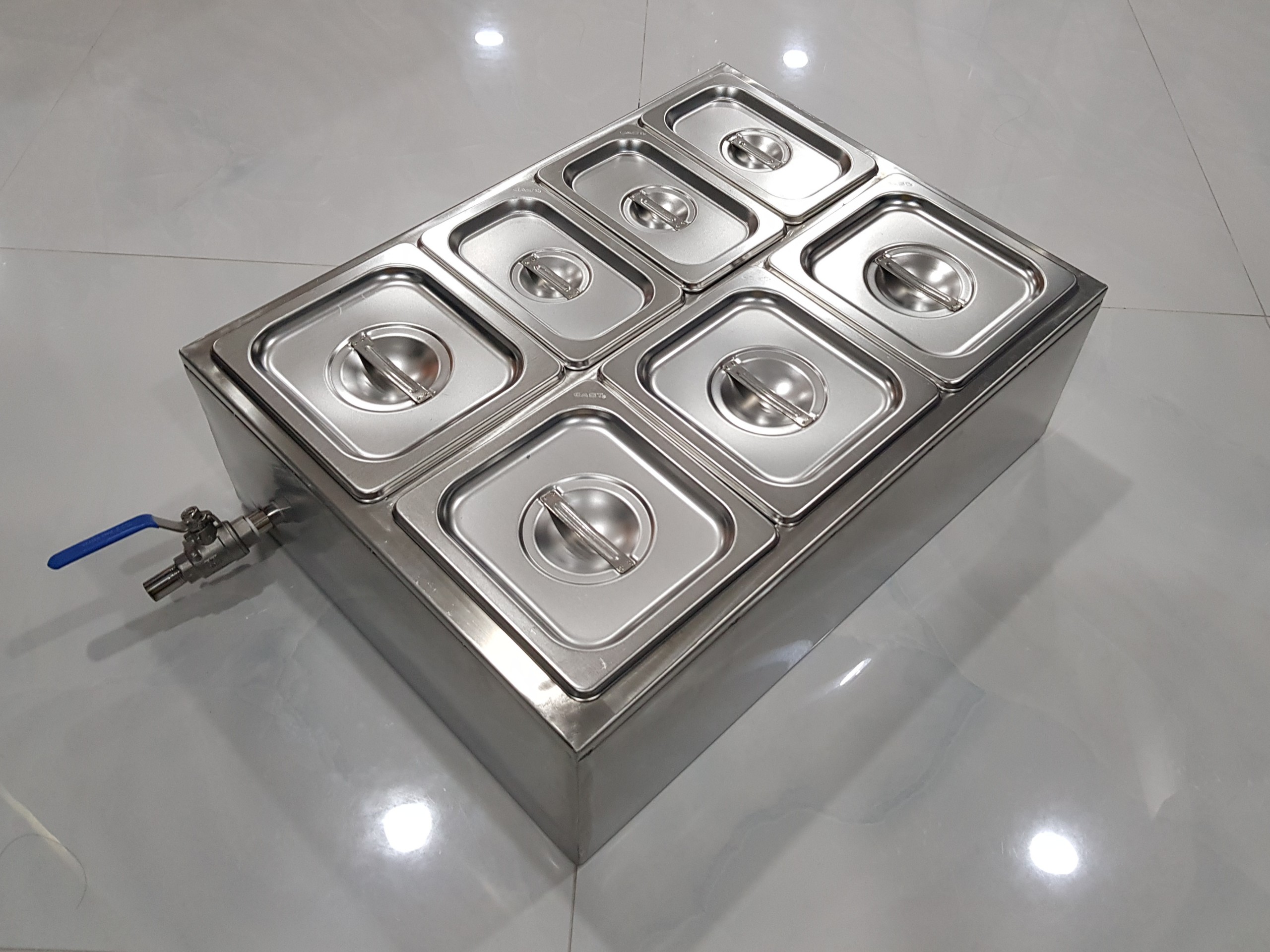 combo đựng topping bằng inox thùng giữ lạnh và khay inox 304