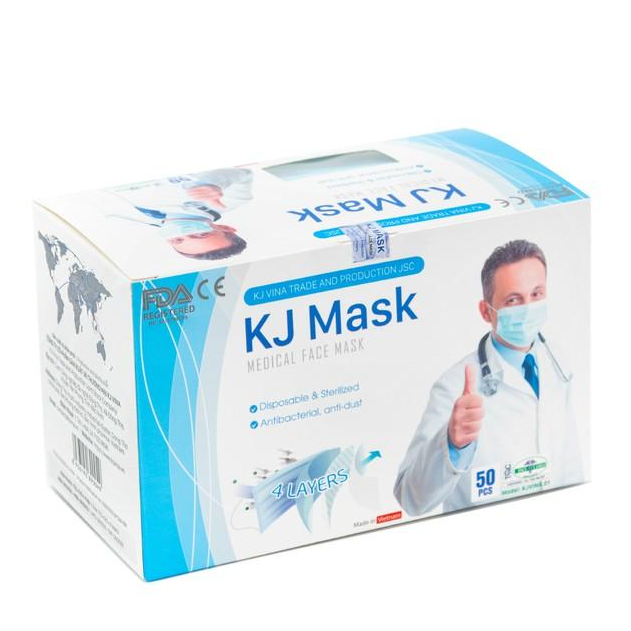 Khẩu Trang Y Tế 4 Lớp KJMASK Kháng Khuẩn Không mùi - Hộp 50 Cái