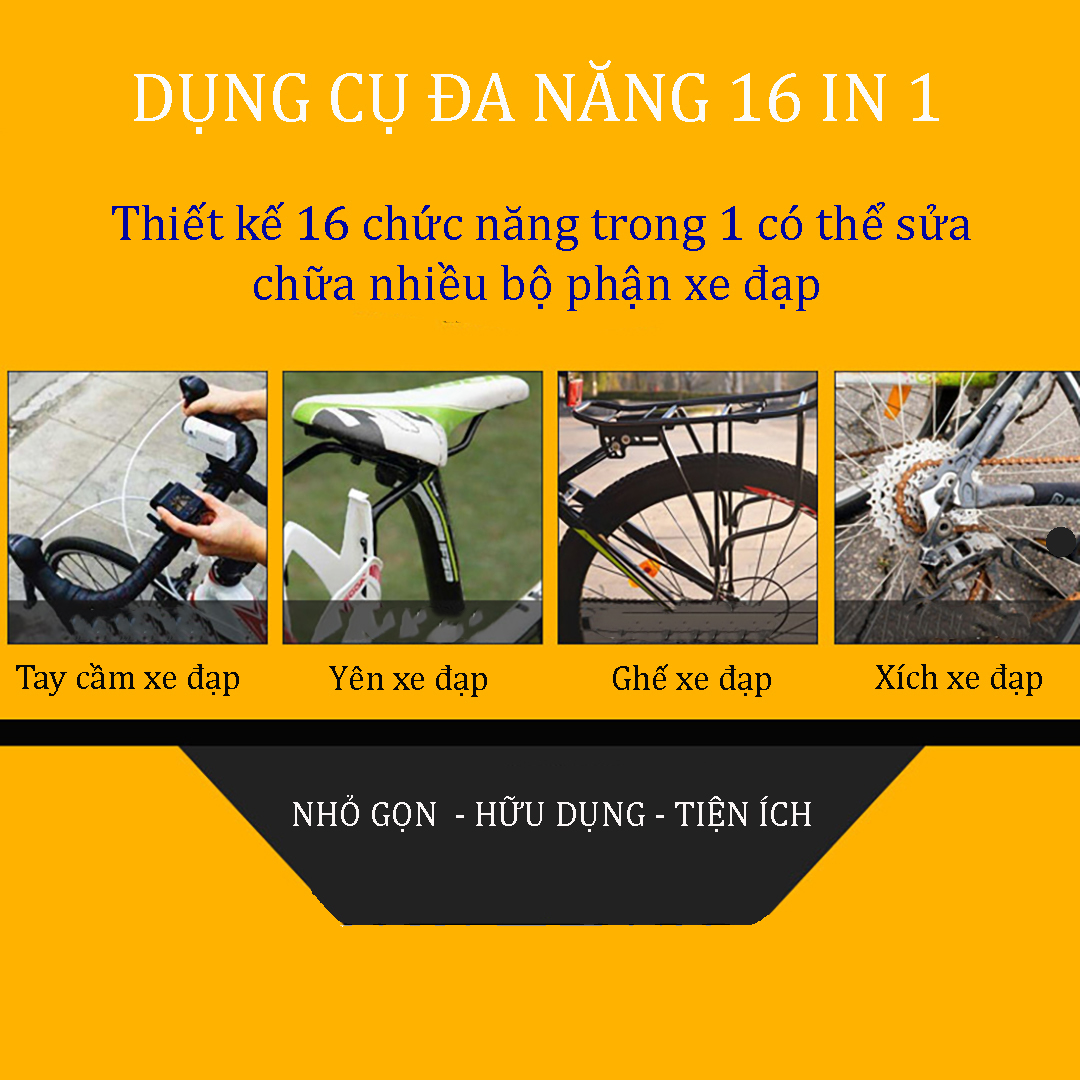 Dụng cụ đa năng 16 in 1 VK201 sửa xe đạp móc EDC kết hợp tua vít và cờ lê điều chỉnh màu đen