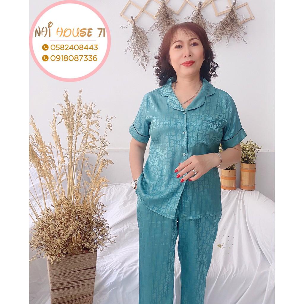 Đồ Bộ Trung Niên NHIHOUSE71 Pijama Gấm Dệt Chữ Nổi Sang Trọng Tay Ngắn Có Túi Big Size 45 - 75 kg