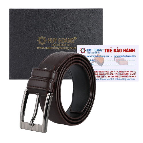 Dây nịt nam Huy Hoàng 4 phân may viền màu nâu HC4003