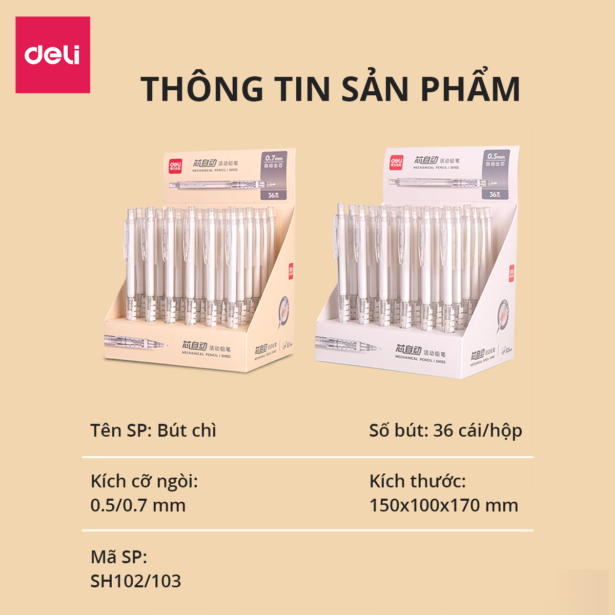 Bút Chì Kim Cơ Học Vỏ Trong Suốt 0.5mm 0.7mm Deli - Cao Cấp Kèm Đầu Tẩy Dành Cho Học Sinh Văn Phòng - SH102 SH103 SH112 SH113