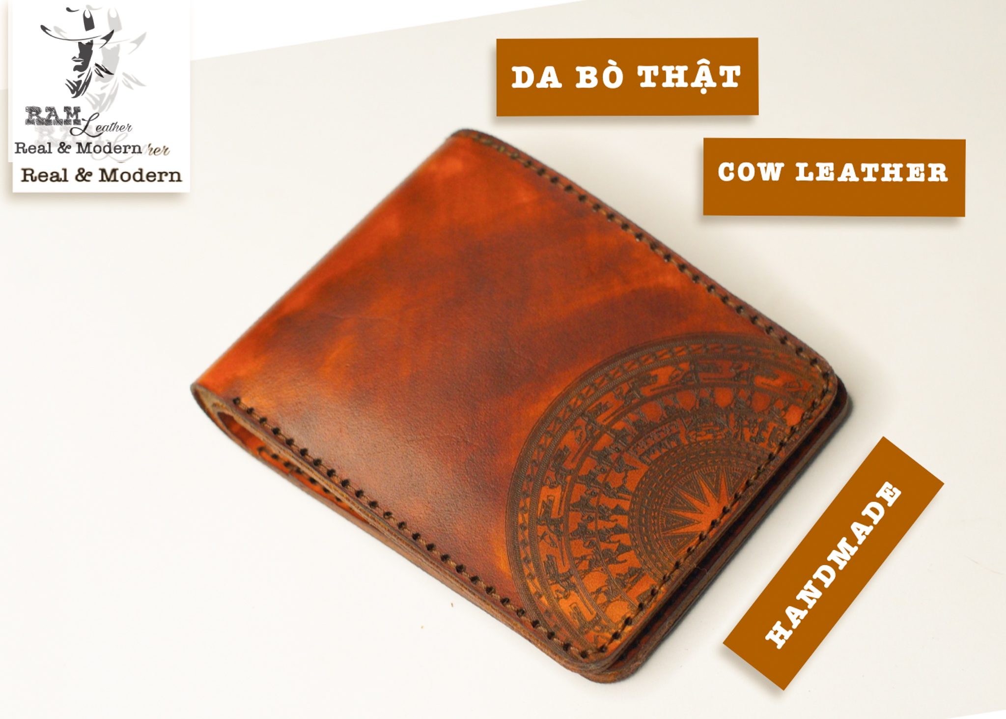 VÍ RAM TRỐNG ĐỒNG DÁNG NGANG LIGHTBROWN (DA BÒ THUỘC THẢO MỘC VEGTAN WALLET)