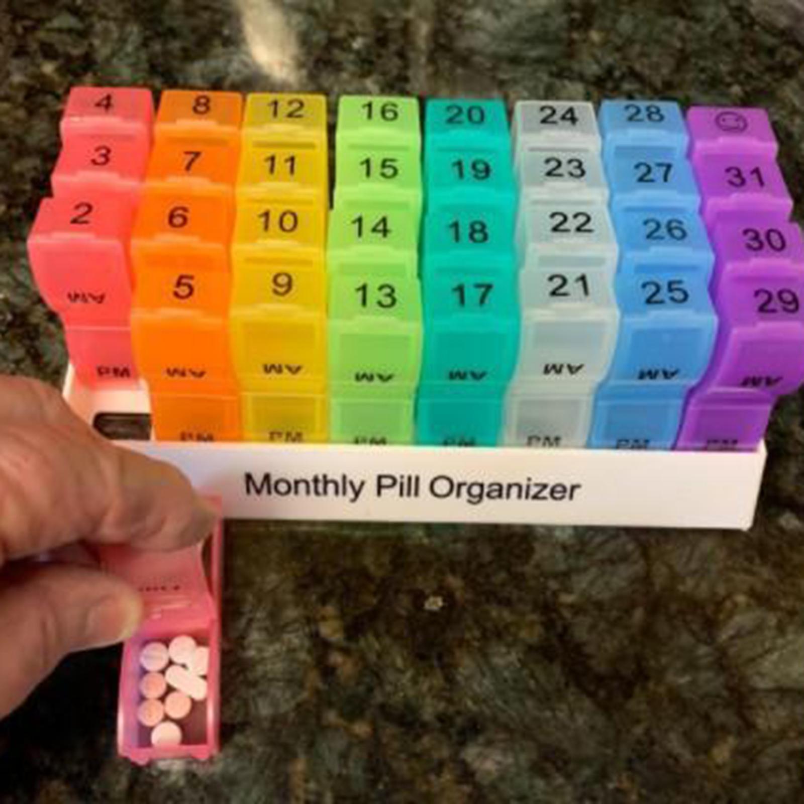 2xRainbow Monthly Pill Organizer 32 Compartments Dispenser Box Container
