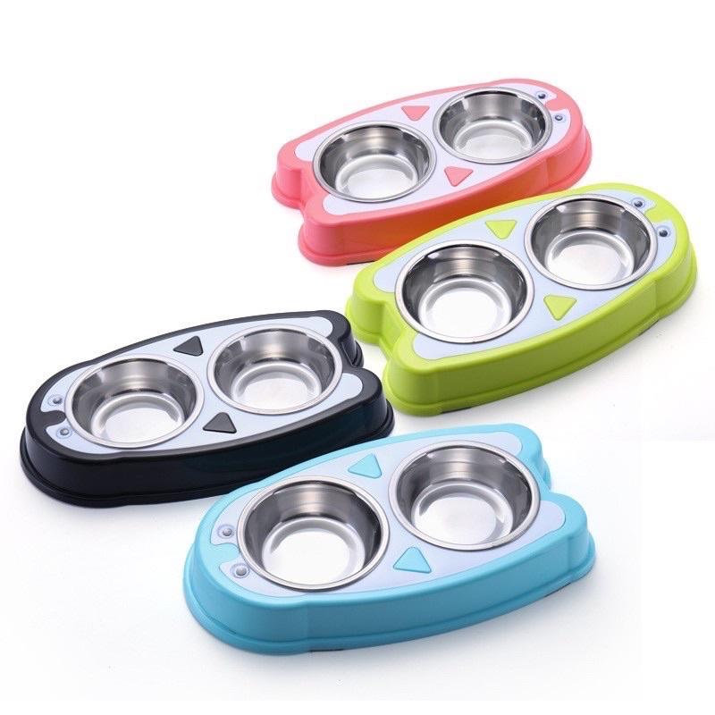 Bát đôi inox chim cánh cụt đựng thức ăn & nước uống - Bát ăn cho chó mèo cao cấp