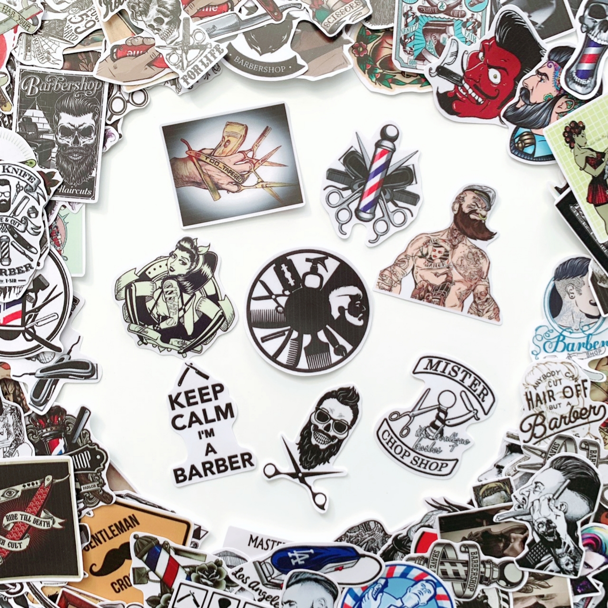 Bộ 50 Sticker Barber (2020) Hình Dán Chống Nước Decal Chất Lượng Cao Trang Trí Cửa Hàng Cắt Tóc Nam, Va Li Du Lịch, Xe Đạp, Xe Máy, Laptop, Nón Bảo Hiểm, Máy Tính Học Sinh, Tủ Quần Áo, Nắp Lưng Điện Thoại