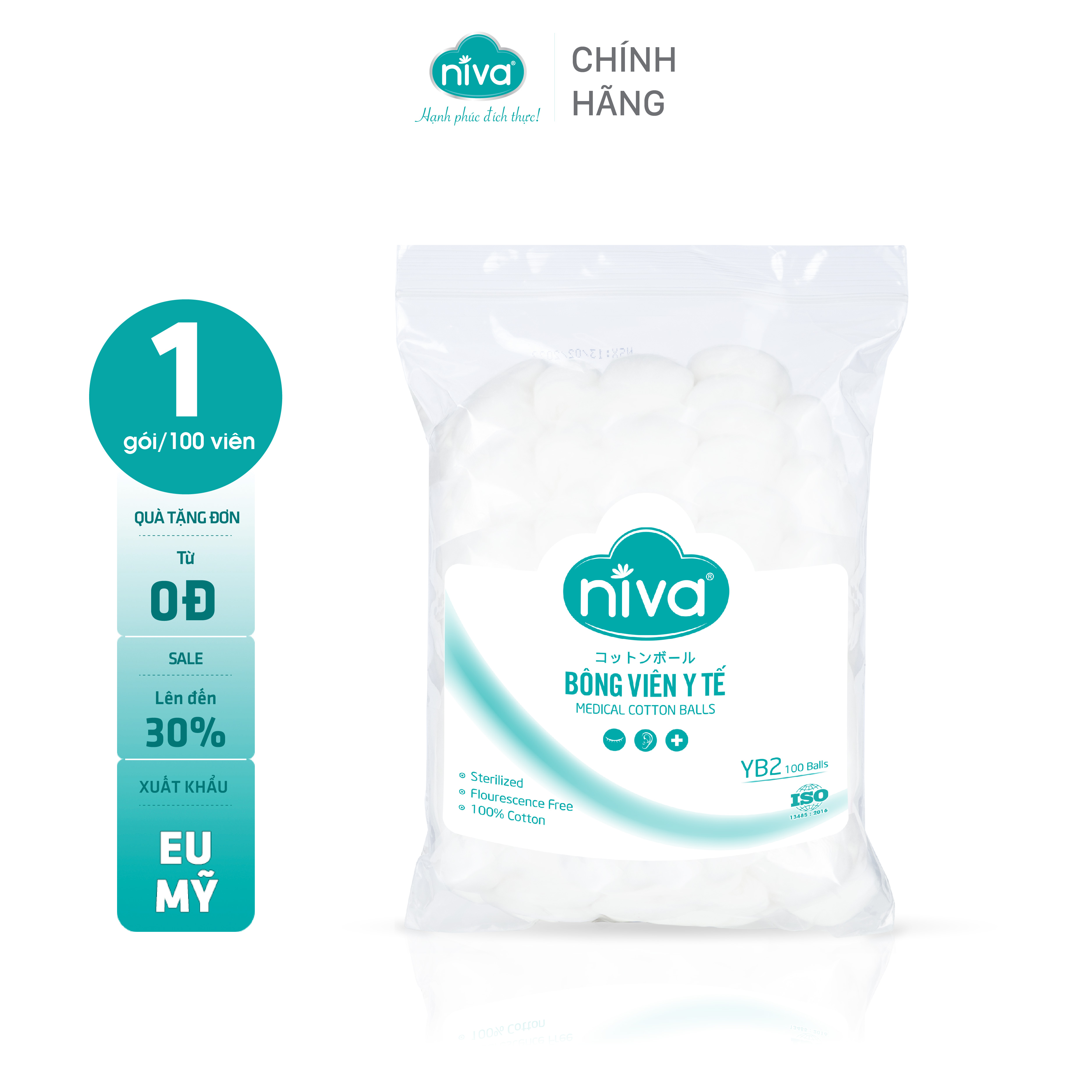 Combo 05 Gói 100 Bông Gòn Viên Tròn Y Tế NIVA Yb2 Đường Kính 27mm Nhét Tai Cho Phụ Nữ Sau Sinh
