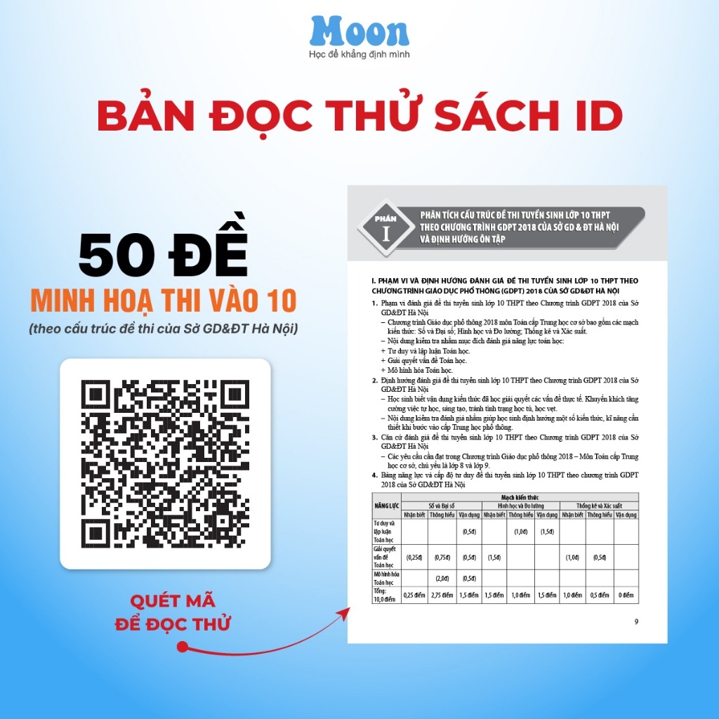 Sách 50 Đề Minh Hoạ Lớp 9 ôn thi vào 10 Sở GD & ĐT Hà Nội Môn Toán Học - Moonbook