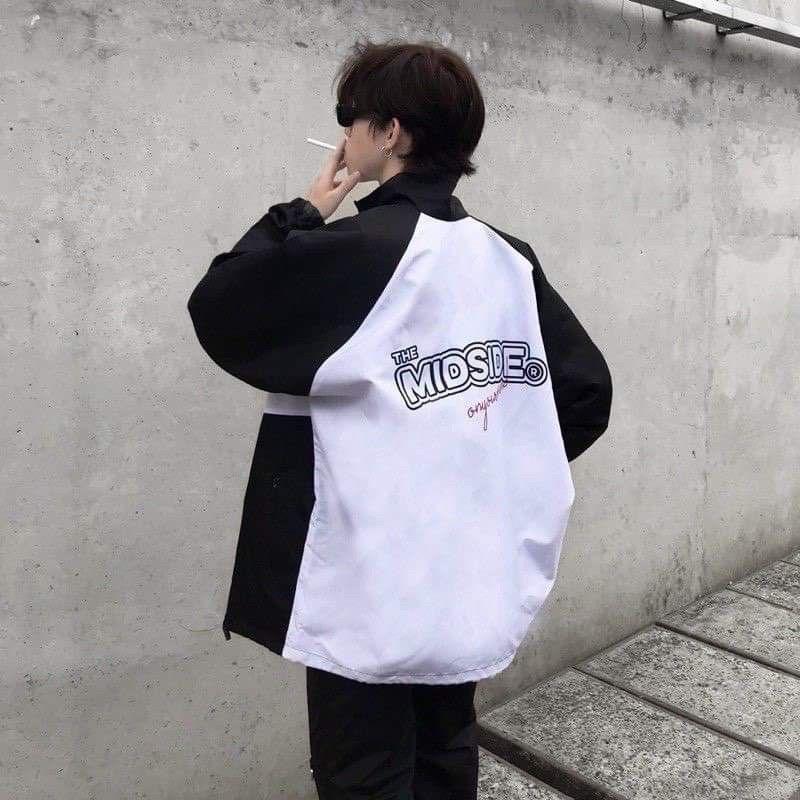 Áo Khoác Dù TMS LOGO MIDSIDE Nam Nữ Ulzzang Unisex Form Rộng Bomber 7zia Jacket , Áo khoác dù Bomber Phối Màu BLACK Áo khoác unisex Cổ Bo Dệt Unisex