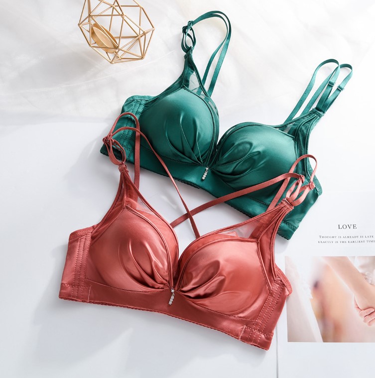Áo lót cao cấp satin không gọng đệm dày dây đôi