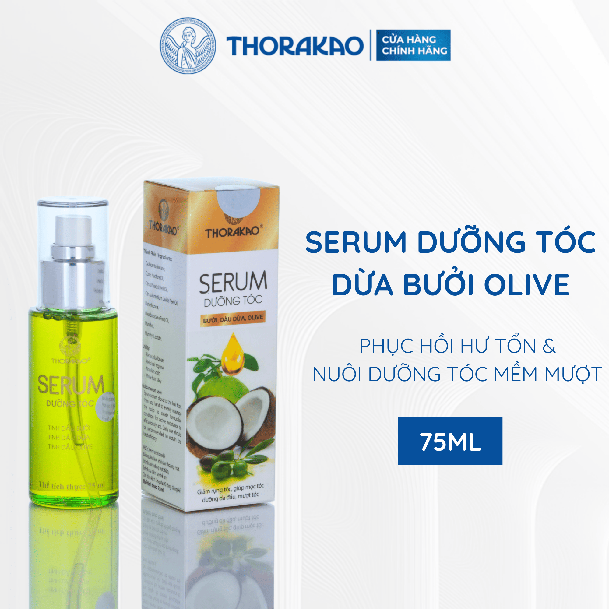 Serum Dưỡng Tóc Tinh Chất Dừa Bưởi Olive Giảm Rụng Giúp Tóc Suôn Mượt 75ML