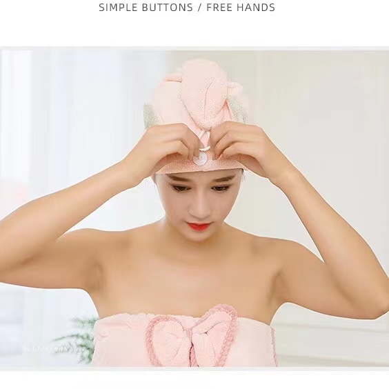Khăn Quấn Khô Tóc Siêu Tốc - khăn lau đầu ủ tóc siêu thấm nước tai thỏ cute loại đẹp lau tóc tiện dụng