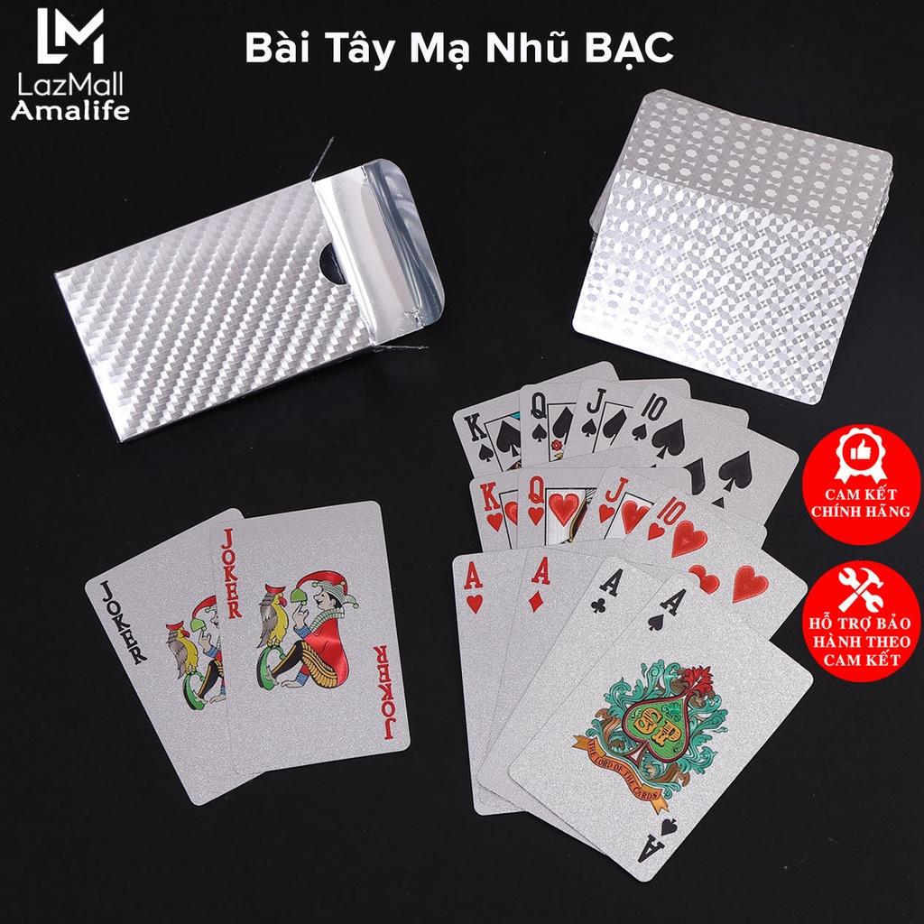 Bài Tây Poker Mạ Nhũ BẠC Cao Cấp Phủ Si BẠC Hãng Amalife – Bộ 54 Lá Bài Pocker Nhựa Dẻo Chống Thấm Nước Chống Gãy