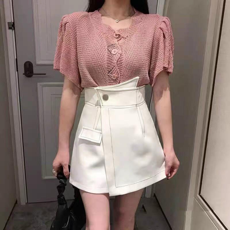 Quần giả váy đính cúc cạp lệch thiết kế , chỉ nổi