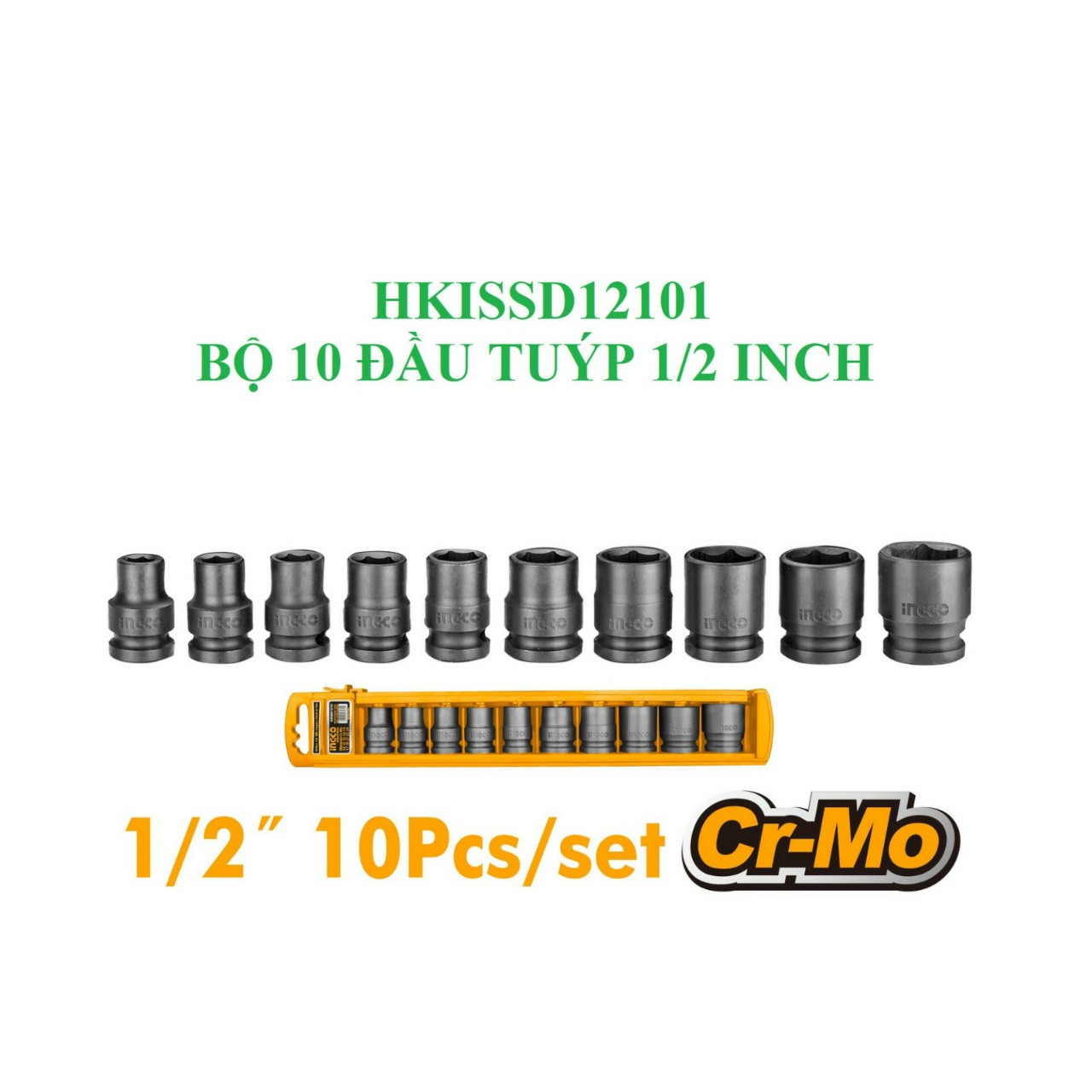 Bộ 10 đầu  tuýp 1/2" ingco HKISSD12101