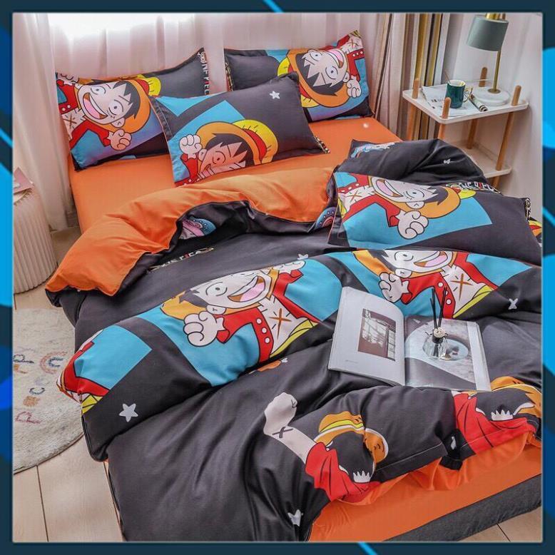 Bộ chăn ga gối Cotton poly Bedding Lufy mũ rơm, vỏ chăn mền, drap nệm và 2 vỏ gối