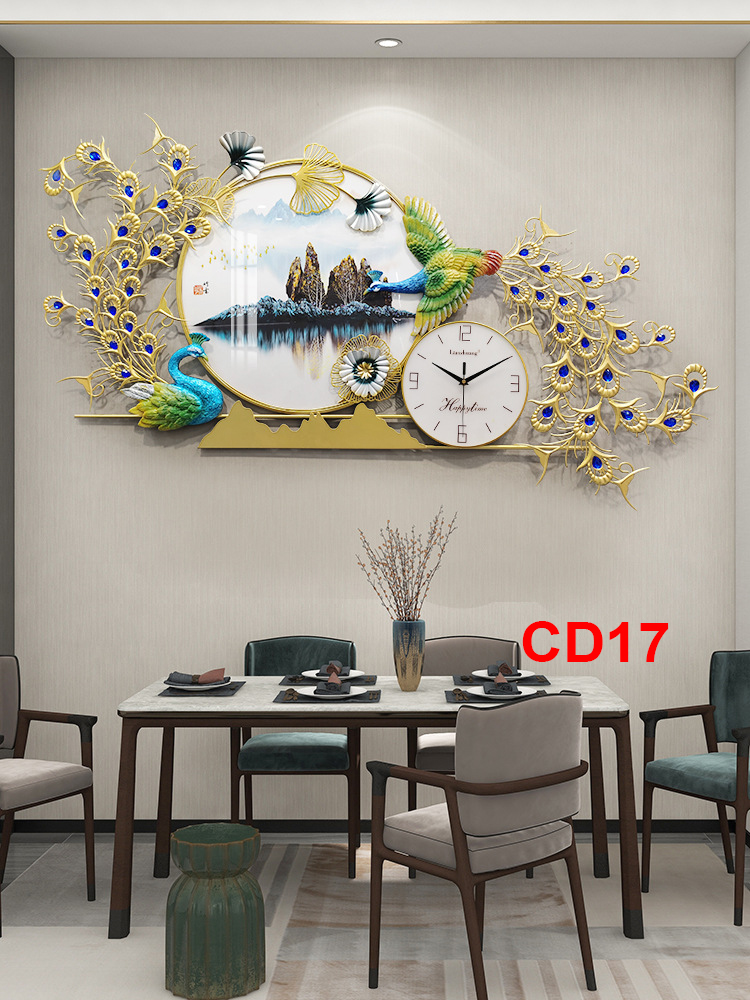 Đồng hồ treo tường trang trí chim công decor CD17 kích thước 145 x 65 cm