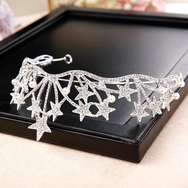 Vương miện cô dâu bản 5cm chóp sao thích hợp cho cô dâu mẫu vương miện mới
