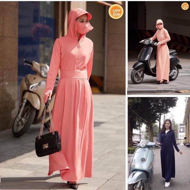 SET ÁO CHỐNG NẮNG NỮ TÚI CUỘN + QUÂY THÔNG HƠI THOÁNG MÁT- CÙNG MÀU SIÊU XINH