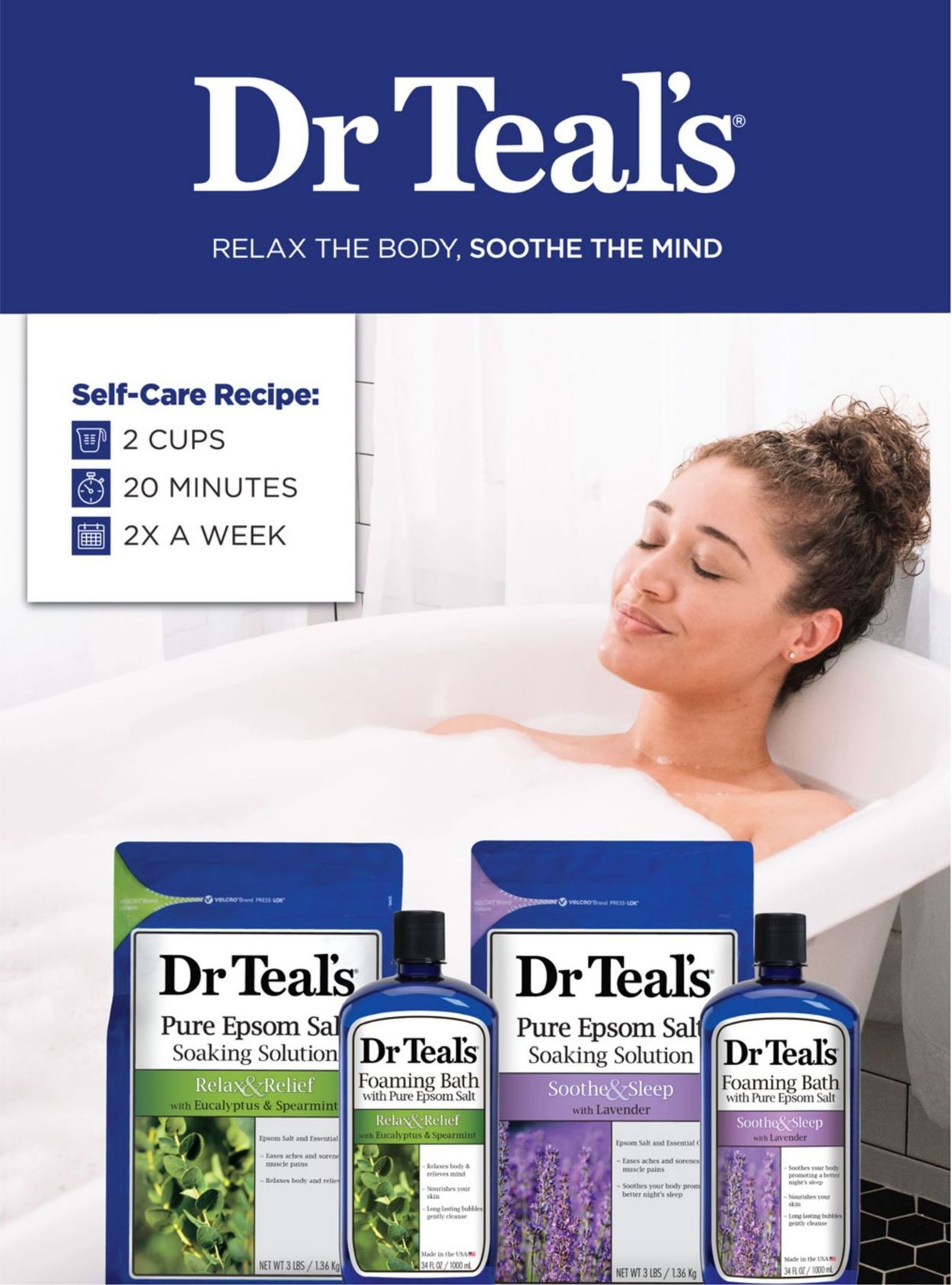 Muối tắm Bạch Đàn &amp; Bạc Hà Dr Teal’s Pure Epsom Ealt Eoaking Eolution Relax&amp;Relief with Eucalyptus &amp; Spearmint 1.36kg