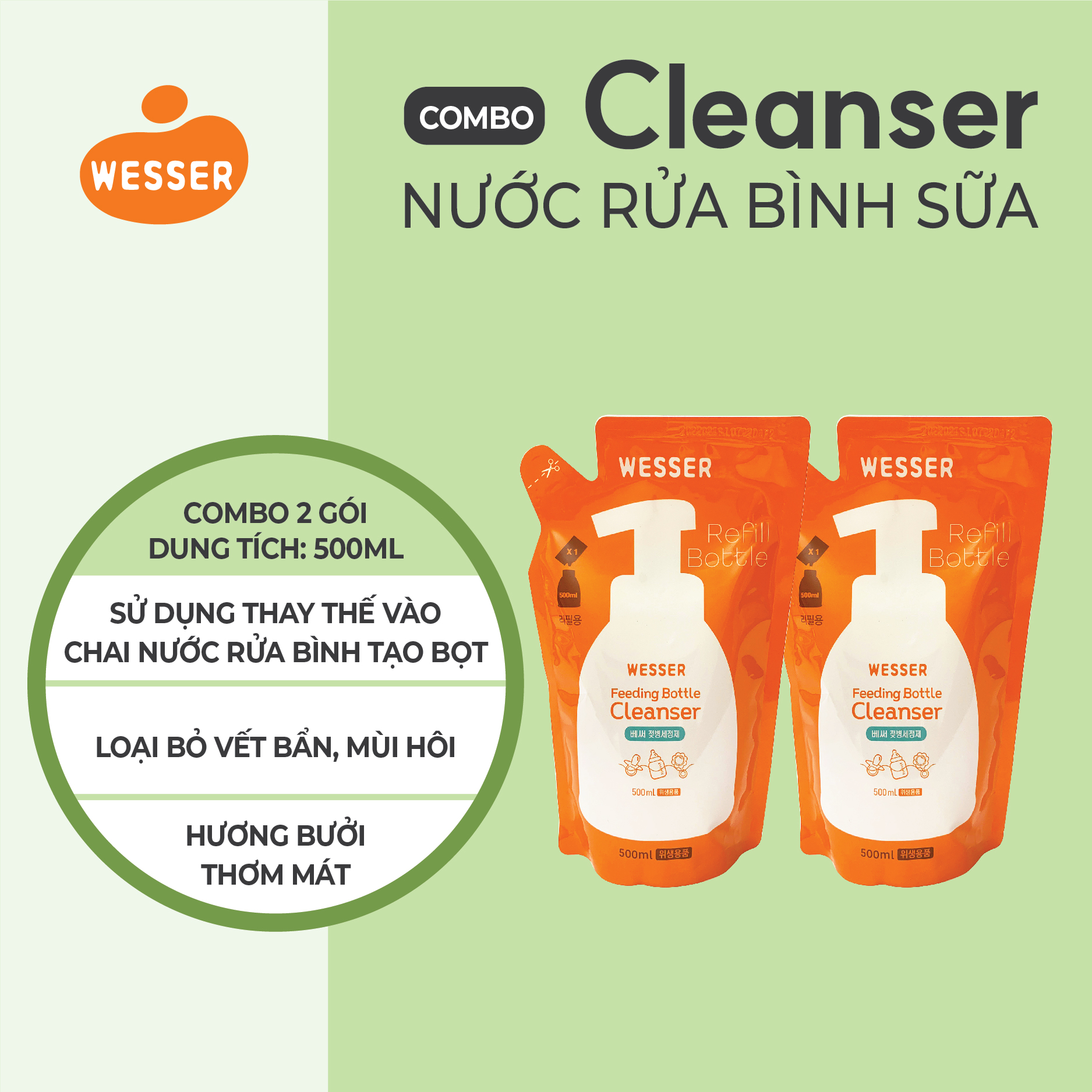 Combo 2 nước rửa bình sữa  (Gói)