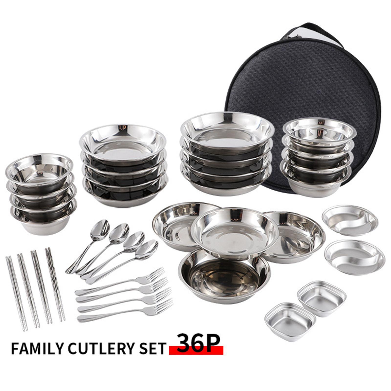 Stainless Steel Plates and Bowls Camping Set Durable for Family Travel Party