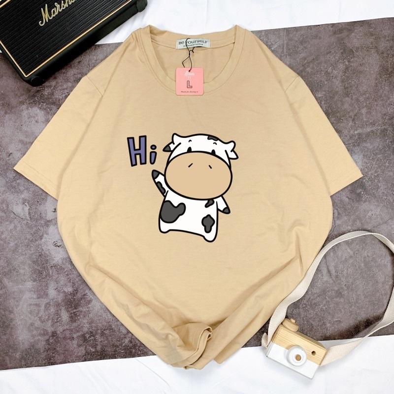 Áo Thun Tay Ngắn UNISEX in Decal CON BÒ HI - Hình chụp thật