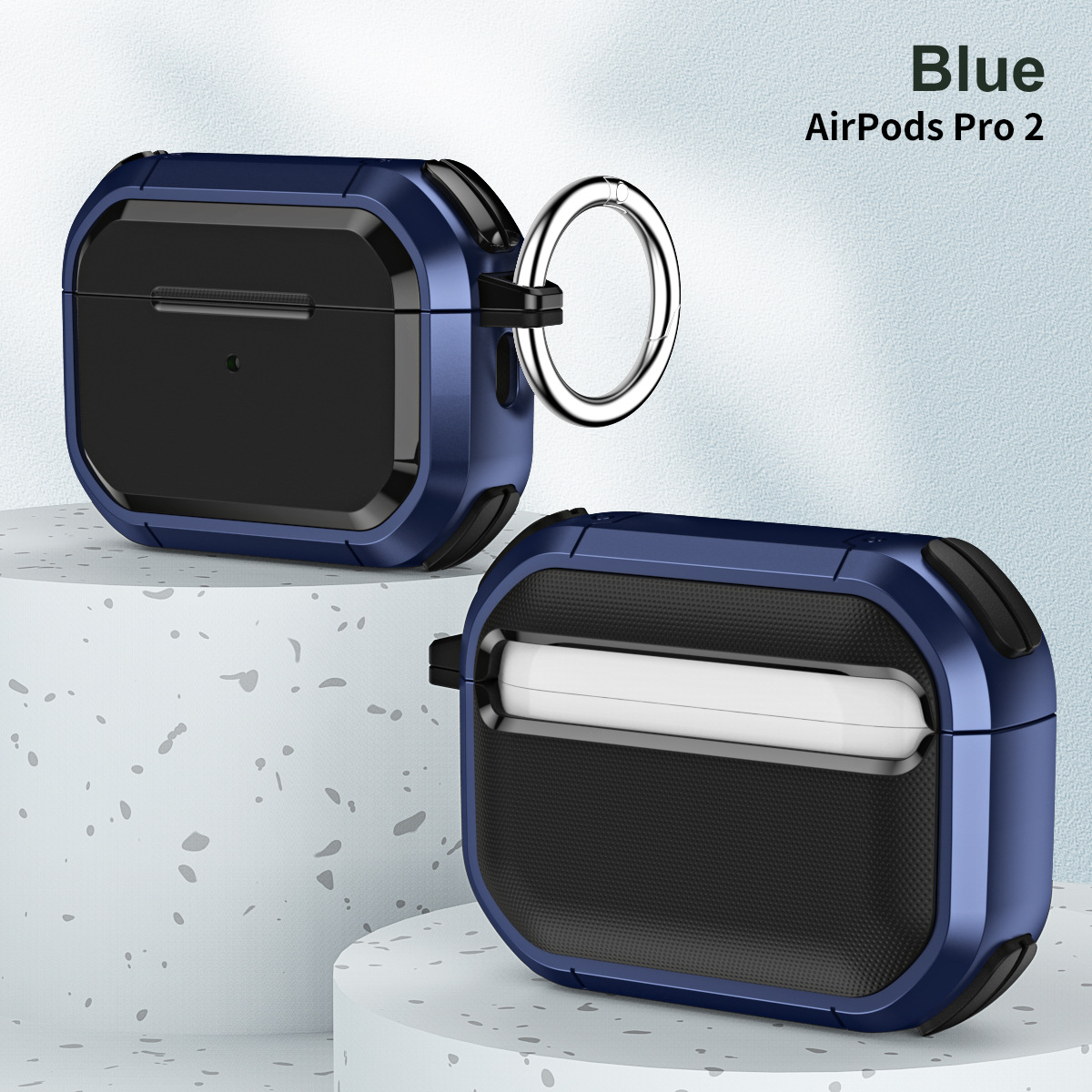 Ốp Bảo Vệ Chống Sốc Armor TPU PC Cho Airpods 1,2  Airpods 3 Airpods Pro Airpods Pro 2 Kèm Móc Treo- Hàng Chính Hãng – Airpods Pro 2 – Màu Xanh Dương