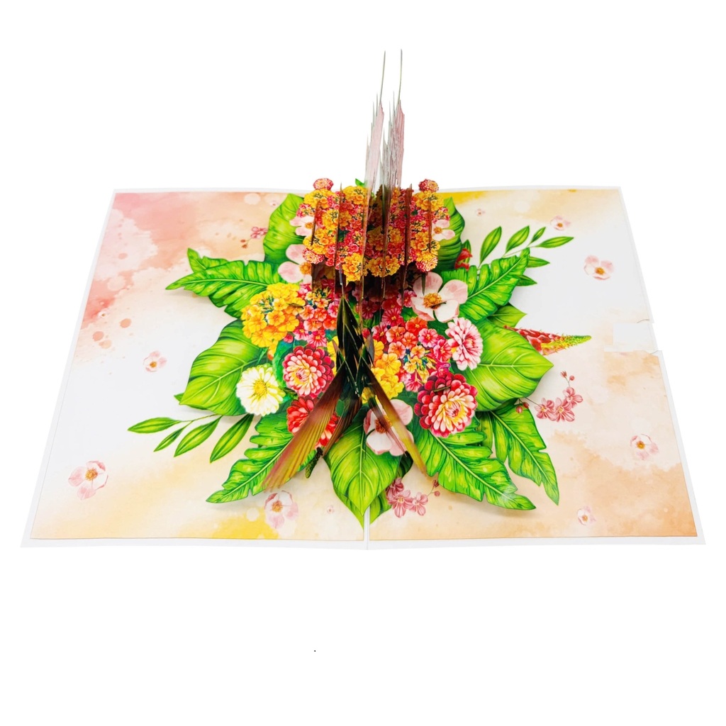 F62 -  Thiệp 3D Chim Ruồi &amp; Hoa Lan Hồng – Pop Up Card Viethands Giftshop