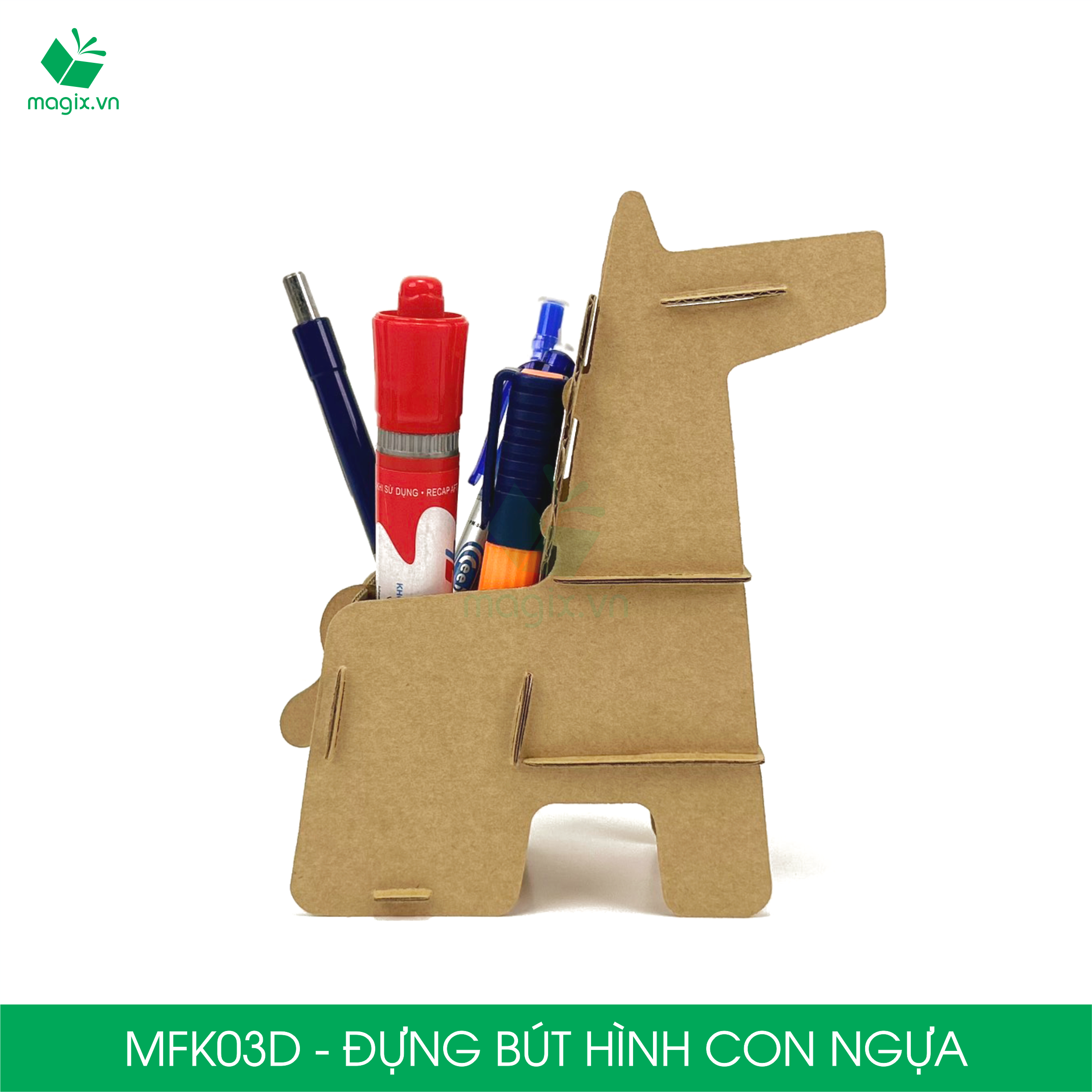 MFK03D - Đựng bút lắp ráp hình con ngựa, đồ đựng bút hình thú bằng giấy carton siêu cứng