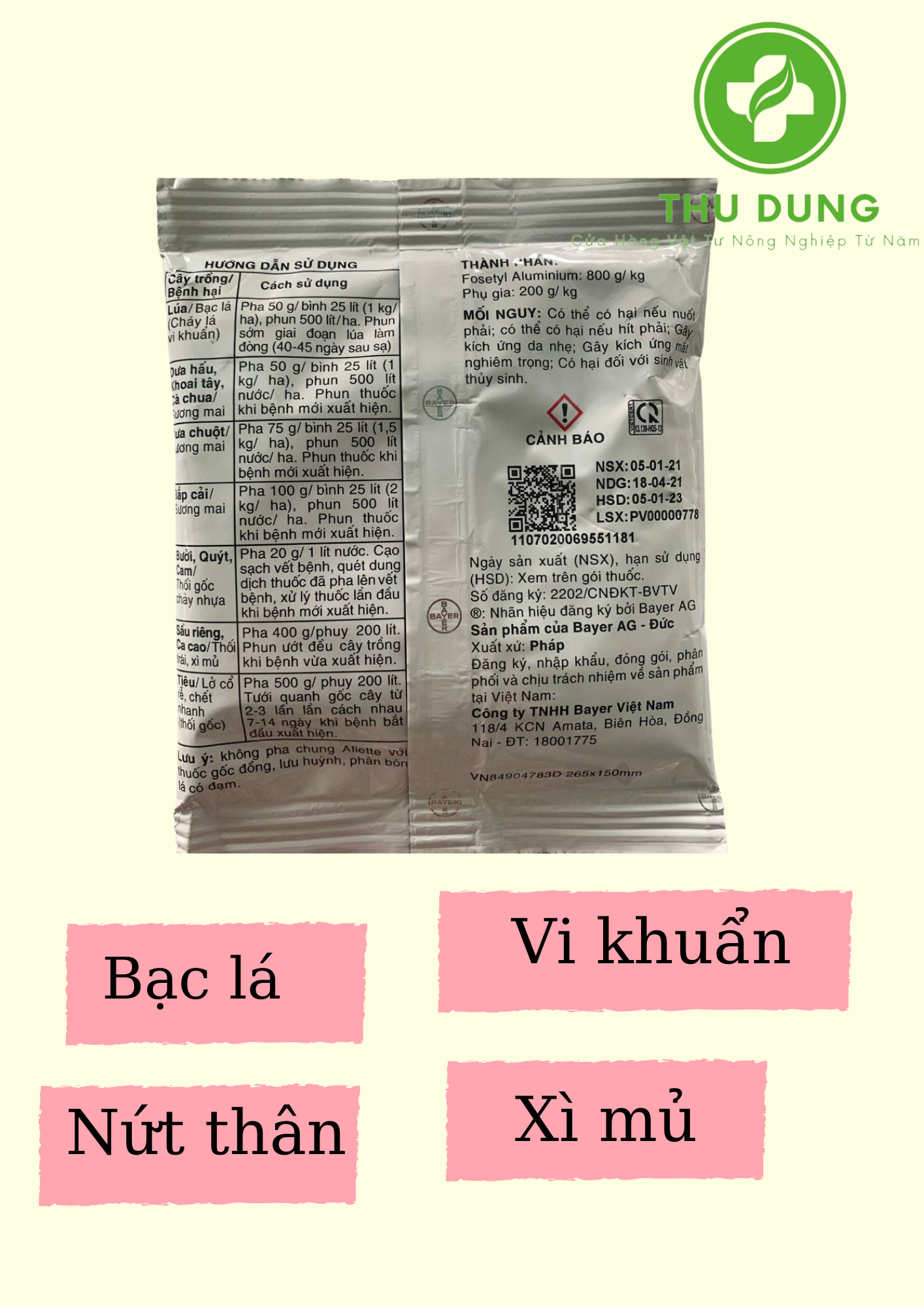 Thuốc trừ bệnh Aliette 800WG 100gram Phòng và trị các bệnh chết nhanh, sương mai, thối trái, xì mủ