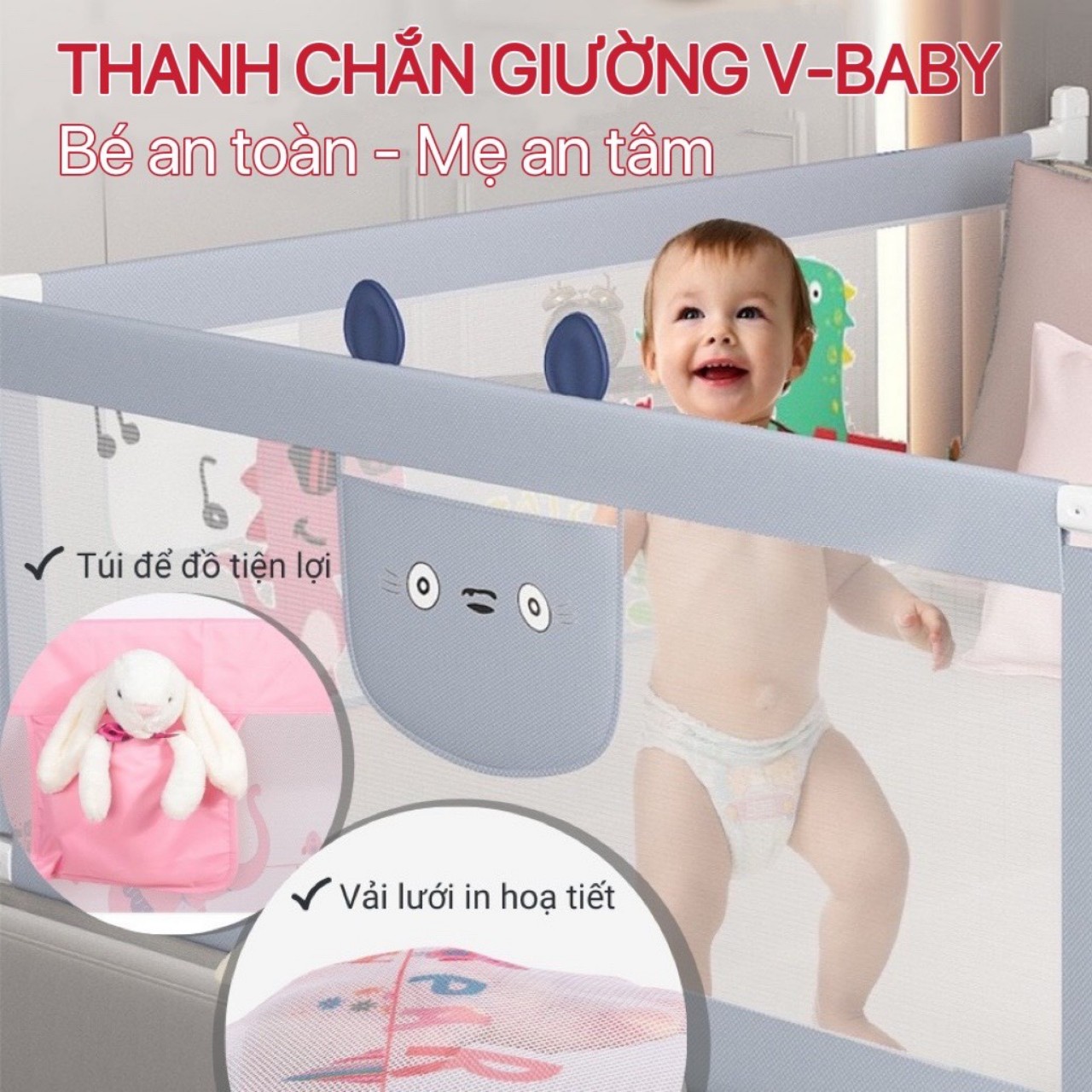 Thanh chặn giường cao cấp lắp ghép dễ dàng, thiết kế thông minh phù hợp mọi kích thước giường